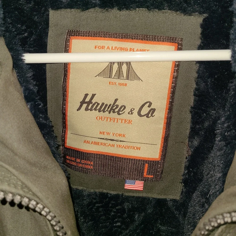 Hawke & CO COAT JACKET Dk Green‎ Featherless Fill Men Size LARGE Fuzzy lining